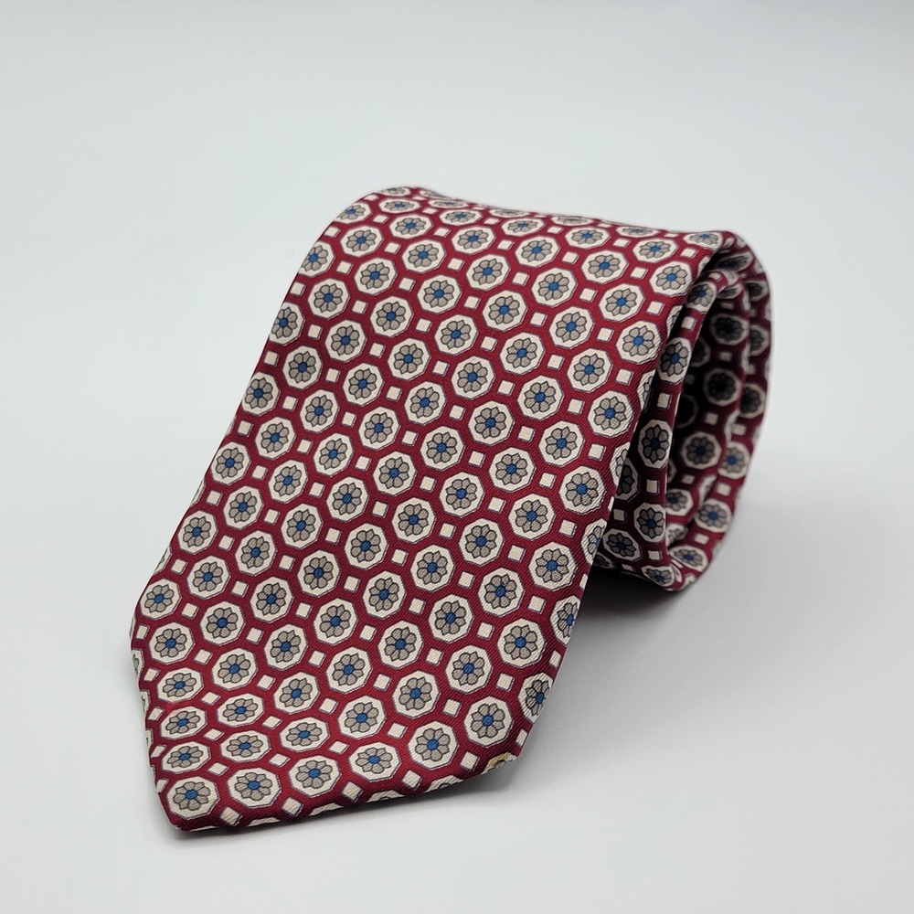 Vintage‎ Liberty of London Necktie Blue Red Gray Flower Design Silk Retro Tie